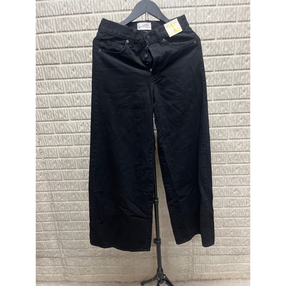 Universal Thread Womens Mid Rise Super Wide Leg Jeans Black Button Fly Size 00